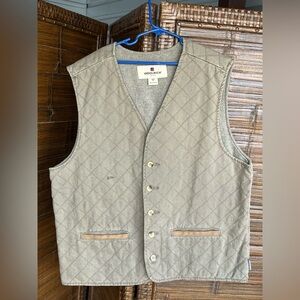 Vintage Woolrich Mens M Faded Quilted Suede
Trim Hunting Vest Jacket Green